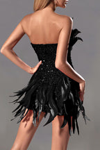 Sexy Solid Sequins Patchwork Feathers Zipper Strapless Wrapped Skirt Dresses(4 Colors)