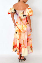 Elegant Floral Patchwork Off the Shoulder A Line Dresses
