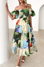 Elegant Floral Patchwork Off the Shoulder A Line Dresses