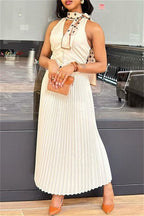 Casual Solid Color Backless Halter Sleeveless Two Pieces
