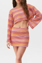Casual Colorblock Lace Contrast O Neck Long Sleeve Two Pieces