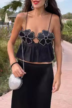 Sexy Solid Color Appliques Hot Drill V Neck Tops