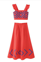 Casual Vacation Geometric Print Ruffle Square Neck Two Pieces