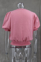 Casual Daily Solid Color Bow Decor V Neck Sweaters