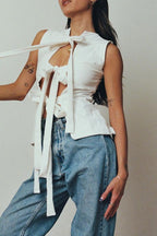 Sexy Solid Color Lace Up V Neck Tops