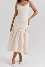 Sexy Solid Color Ruched U Neck Vest Dresses