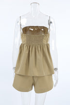 Casual Daily Solid Color Ruched Strapless Sleeveless Two Pieces