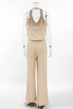 Casual Street Solid Color Pocket Buttons Halter Sleeveless Two Pieces
