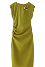 Casual Daily Solid Color Hollow Out Ruched O Neck One Step Skirt Dresses