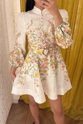 Daily Celebrities Flowers Print Buckle Half A Turtleneck A Line Dresses