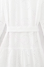 Casual Daily Solid Color Embroidered Hollow Out Lace Up Turndown Collar A Line Dresses