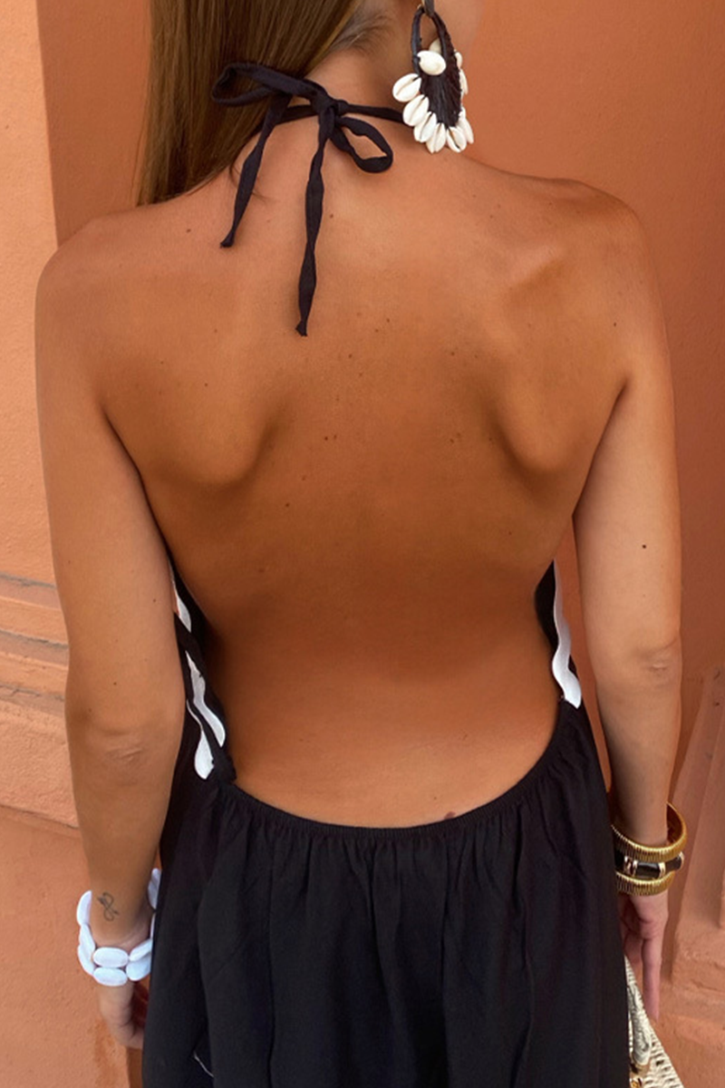 Marina Statement Street Ripple Lace Up Patchwork Backless Contrast Halter Sleeveless Dresses Evening Wear Edit