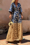 Casual Daily Gradient Print Bronzing Pattern V Neck Loose Jumpsuits
