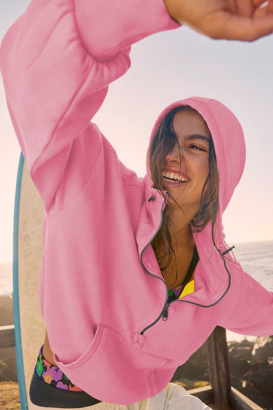 Sporty Drawcord Solid Cropped Sweatshirt
