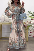 Mercedes Boutique Floral Print a Line Dresses with Buckle and V Neck Evening Wear Edit