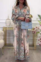 Mercedes Boutique Floral Print a Line Dresses with Buckle and V Neck Evening Wear Edit