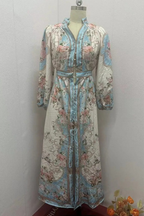 Mercedes Boutique Floral Print a Line Dresses with Buckle and V Neck Evening Wear Edit