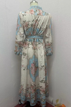 Mercedes Boutique Floral Print a Line Dresses with Buckle and V Neck Evening Wear Edit