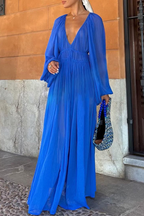 Magaly Boutique Solid Color Patchwork Sheer V Neck a Line Dresses (3 Colors) Designer Edit