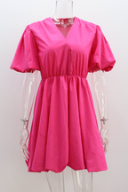 Casual Solid Color Ruched V Neck Princess Short Sleeve Dress(5 Colors)