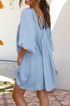 Jennifer Boutique Casual Solid Color Backless Square a Line Lace Up Dresses Evening Wear Edit
