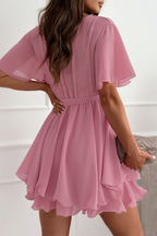 Hilda Boutique Dress with Ruffles and Lacing, V Neck Chic Silhouette Collection