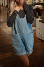 Casual Daily Solid Color Pocket U Neck Sleeveless Loose Denim Jumpsuits