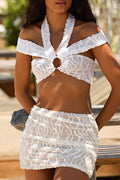 Street Solid Color Hollow Out Patchwork Backless Halter Two Pieces