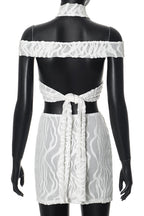 Street Solid Color Hollow Out Patchwork Backless Halter Two Pieces