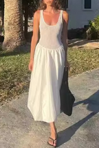 Casual Solid Color Patchwork U Neck Sleeveless Dresses