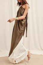Casual Colorblock Patchwork Irregular Contrast Halter Irregular Dresses