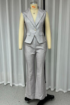 Casual Business Wear Solid Color Patchwork Turn-back Collar Sleeveless Two Pieces