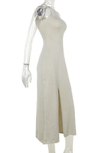Sexy Solid Color Slit Knit Halter Sleeveless Dresses