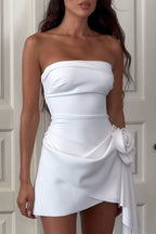Elizabeth Premium Solid Color Ruched Floral Strapless Dresses Designer Dress Edit