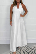 Daily Elegant Solid Color Distressed V Neck Sleeveless Dresses