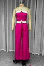 Elegant Solid Color Pocket Patchwork Contrast Strapless Sleeveless Two Pieces