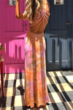 Casual Print Backless U Neck Long Dresses(3 Colors)