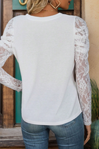 Casual Daily Solid Color Lace Ruched V Neck Tops