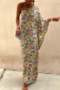 Elegant Geometric Print Irregular Oblique Collar Irregular Dresses