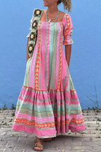 Eliana Boutique Casual a Line Dresses with Contrast Boho Geometric Print and Square Neckline Premium Wardrobe Essential