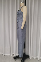 Casual Solid Color Buttons V Neck Sleeveless Two Pieces