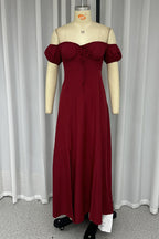 Angeline's Boutique Off the Shoulder a Line Dresses with Drawstring and Slit Collection