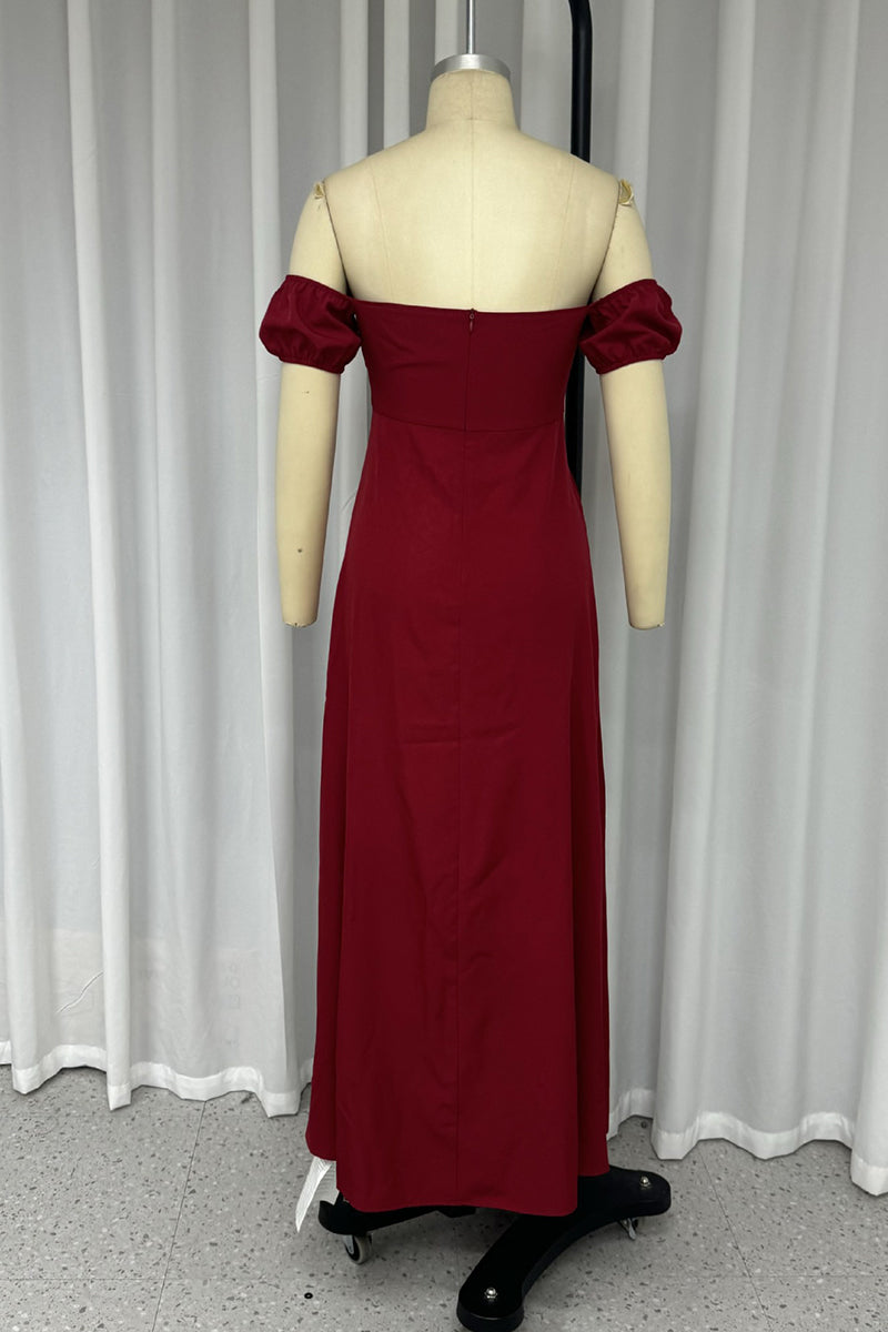 Angeline's Boutique Off the Shoulder a Line Dresses with Drawstring and Slit Collection