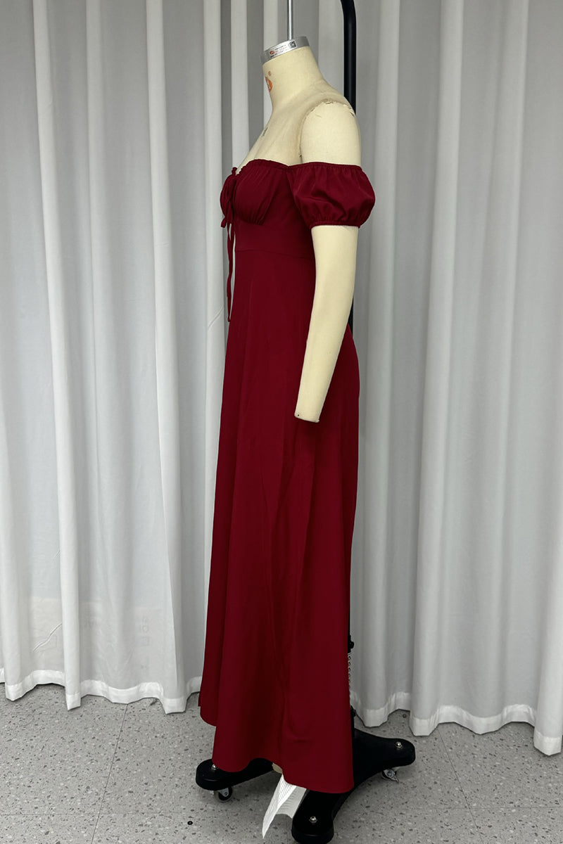 Angeline's Boutique Off the Shoulder a Line Dresses with Drawstring and Slit Collection