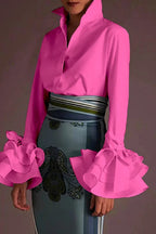 Casual Solid Color Buttons Shirt Collar Blouses(3 Colors)