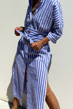 Giselle Timeless Casual Plaid Striped Snap Buttons Belted Turn Down Collar Shirt Dresses (5 Colors) Premium Wardrobe Essential