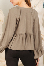 Casual Daily Solid Color Buttons Ruched Potholes V Neck Tops