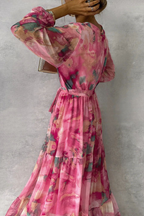 Allegra Exclusive A Line Dresses with Gradient Print, Lace Up, Ruffles and V Neck Elevated Occasion Wear