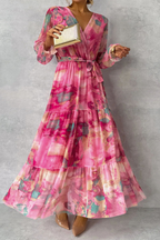 Allegra Exclusive A Line Dresses with Gradient Print, Lace Up, Ruffles and V Neck Elevated Occasion Wear