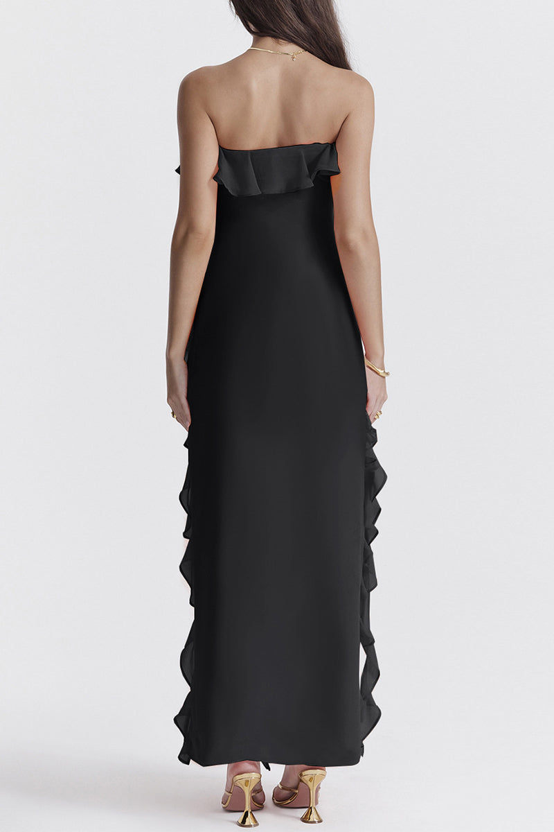 Yolanda Aesthetic Solid Color Strapless Irregular Dresses with Ruffles and Slit (3 Colors) Everyday Luxe Edit